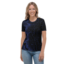 Load image into Gallery viewer, All Over Print T-Shirt - map contours (blue)