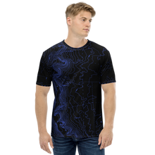 Load image into Gallery viewer, All Over Print T-Shirt - map contours (blue)