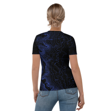 Load image into Gallery viewer, All Over Print T-Shirt - map contours (blue)
