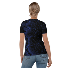 Load image into Gallery viewer, All Over Print T-Shirt - map contours (blue)