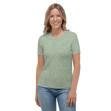 Load image into Gallery viewer, All Over Print T-Shirt - topographical map (green)
